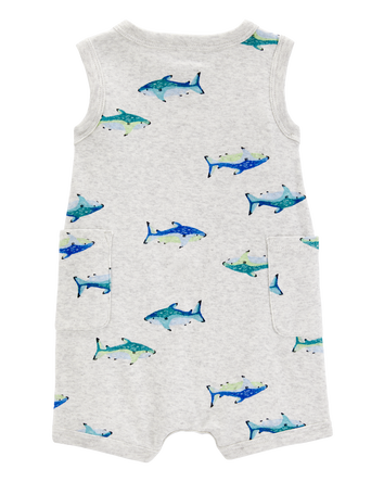 Baby Fish Cotton Blend Romper - Grey, 
