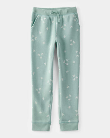 Girls Butterfly Print Pull-On Fleece Joggers - Green, 