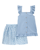 Enfant Ensemble 2 pièces jupe-short à fleurs - Bleu, image 1 sur 4 diapositives