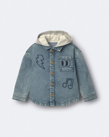 Toddler Denim Hooded Jacket in Avenue Wash - Blue/Heather Grey, 