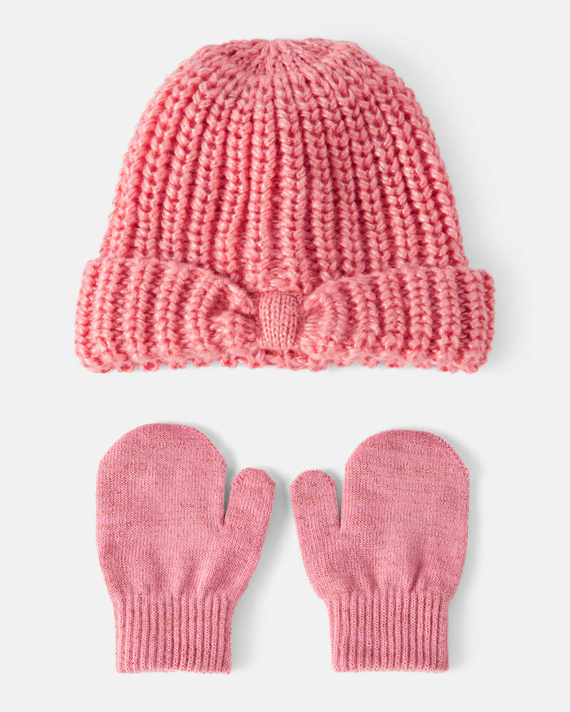 Toddler Girl Winter Hat & Mittens Set - Pink, image 1 of 3 slides