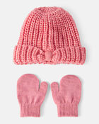 Toddler Girl Winter Hat & Mittens Set - Pink, image 1 of 3 slides
