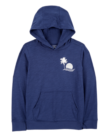 Kid Palm Tree Knit Hoodie - Navy, 
