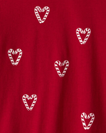 Girls Candy Cane Heart Print Long-Sleeve Graphic Tee - Red, 