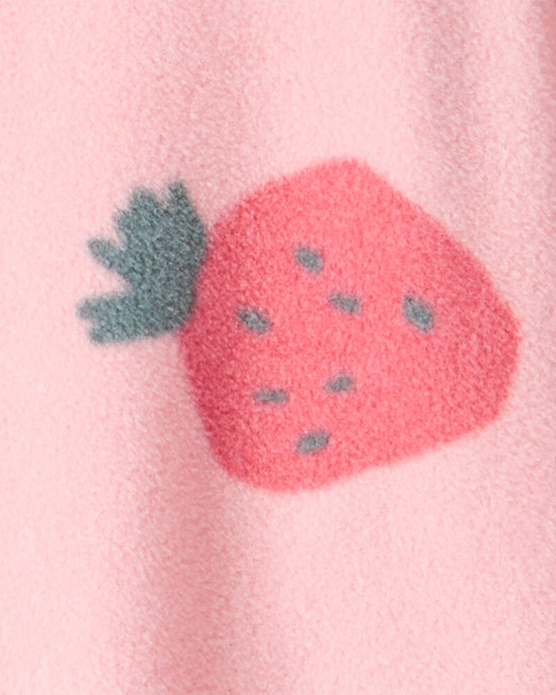 Toddler Girl 1-Piece Strawberry Fleece Footie Pyjamas, image 2 of 3 slides
