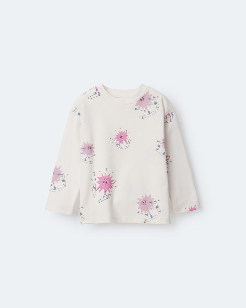 Toddler Girl Skiing Abstract Long-Sleeve Relaxed Graphic Top - Cream, image 2 of 6 slides