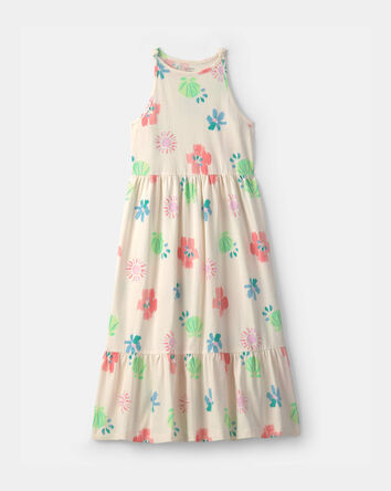 Filles - Robe longue sans manches &agrave; motif de fleurs tropicales - Ivoire, 