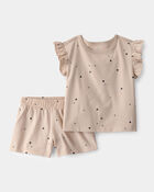 Toddler Girl 2-Piece Heart Top & Short Set - Brown, image 1 of 3 slides