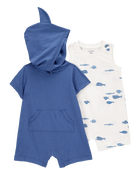 Baby 2-Pack Shark Romper Set - Blue, image 1 of 6 slides