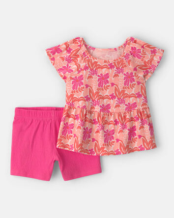 Girls Tropical Short-Sleeve Top & Short Set - Pink, 
