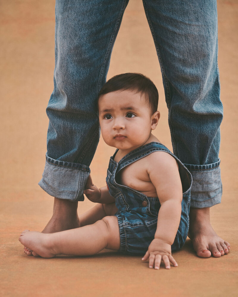Baby Striped Denim Shortall - Dark Wash, image 5 of 9 slides