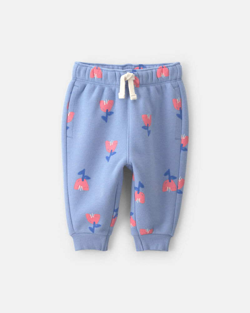 Baby Girl Floral Fleece Pants - Blue, image 1 of 4 slides