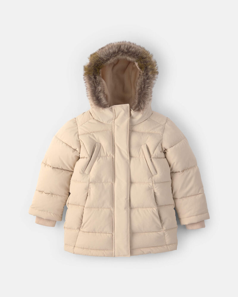 Toddler Girl Bubble Parka- Beige, image 1 of 3 slides