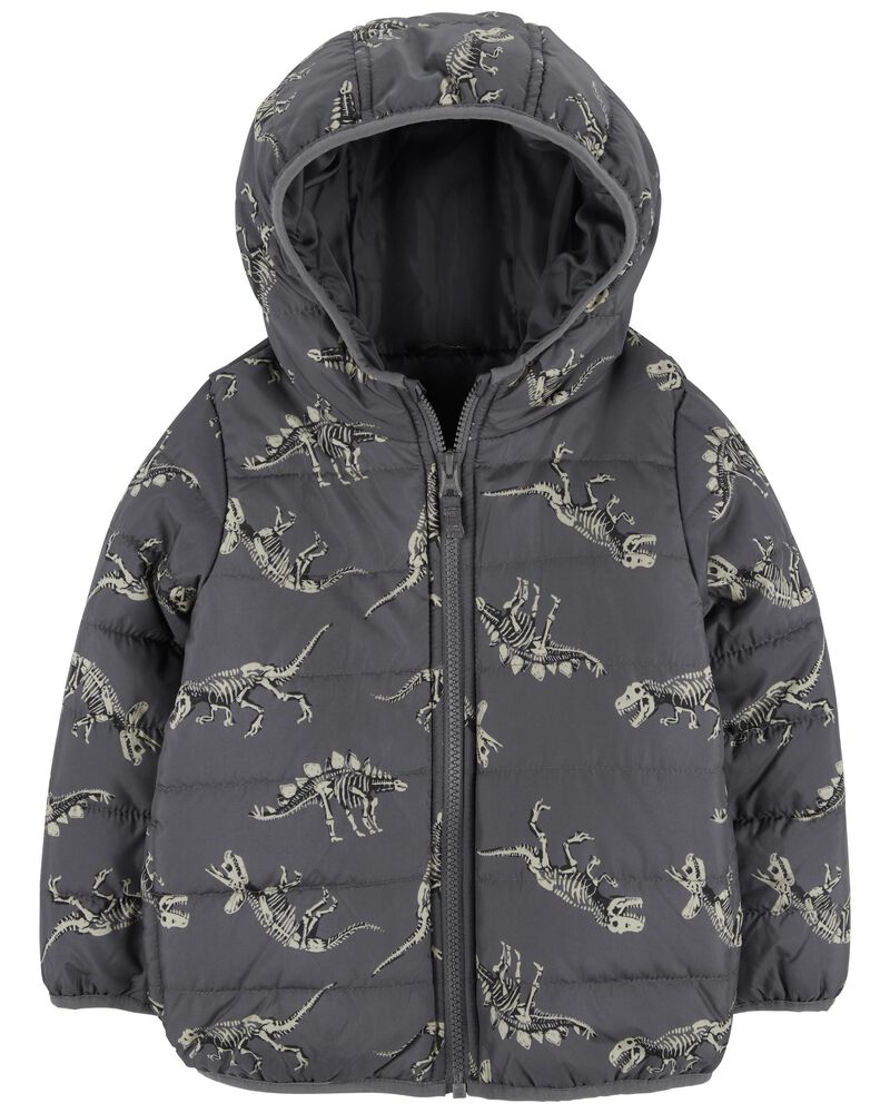 Kid Fossil Dino Print Packable Puffer Jacket, image 3 of 6 slides