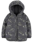 Kid Fossil Dino Print Packable Puffer Jacket, image 3 of 6 slides