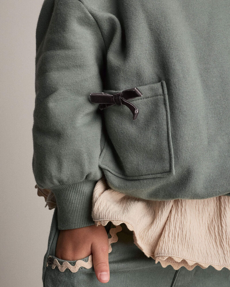 Toddler Girl Otter Sweatshirt&trade; with Bow Pockets - Olive, image 3 of 5 slides