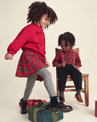 Girls Bow Plaid Skort - Red, image 2 of 4 slides