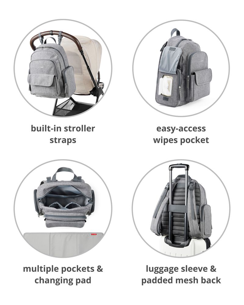 Luna Backpack Diaper Bag - Heather Grey, image 3 of 4 slides