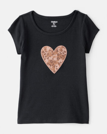 Filles - T-shirt à manches courtes à imprimé de cœur – Noir, 
