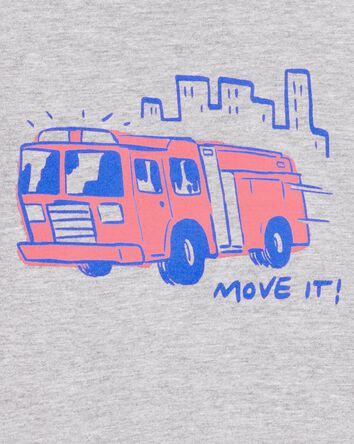 Toddler Firetruck Print Short-Sleeve Graphic Tee - Grey, 
