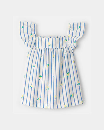 Toddler Girl Flutter-Sleeve Lemon Striped Top - Blue/White, 