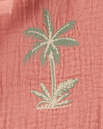 Kid Palm Tree Print Button-Front Shirt - Red, 