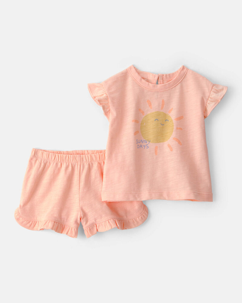 Baby Girl 2-Piece 'Sunny Days' Top & Short Set - Orange, image 1 of 3 slides