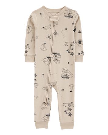 Baby Pirate Print Snug Fit Cotton 1-Piece Pyjamas, 