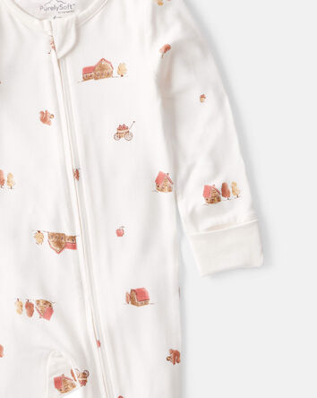 Bébé - Grenouillère à manches longues à fermeture à glissière à 2 sens PurelySoft à motifs d’automne - Blanc, 