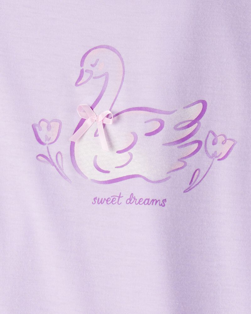 Girls Swan Floral Loose Fit Night Gown - Purple/White, image 3 of 5 slides