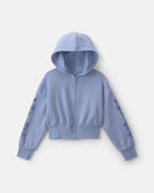Girls Floral Fleece Zip-Up Hoodie - Blue, image 1 of 4 slides