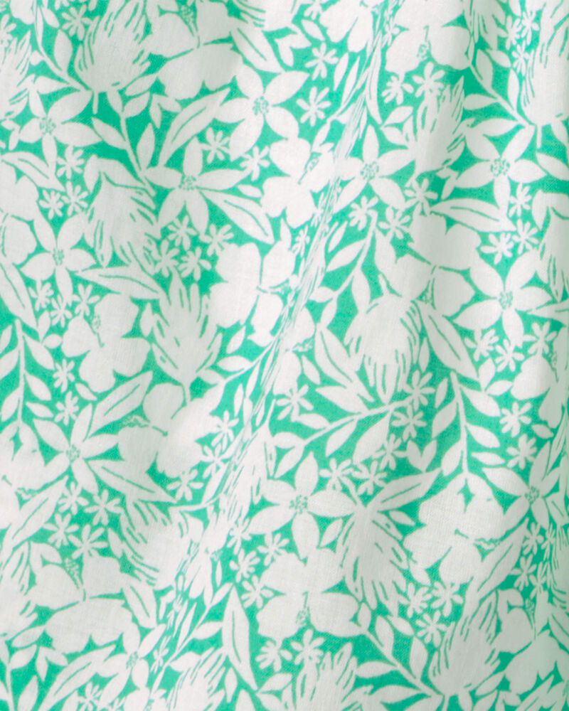 Filles - Ensemble 2 pi&egrave;ces haut sans manches et jupe-short &agrave; fleurs - Vert/Ivoire, image 4 sur 4 diapositives