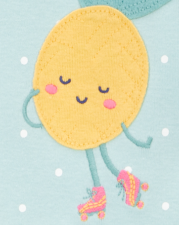 Tout-petit fille - Pyjama 1 pièce à pieds en coton ajusté à pois et ananas, 