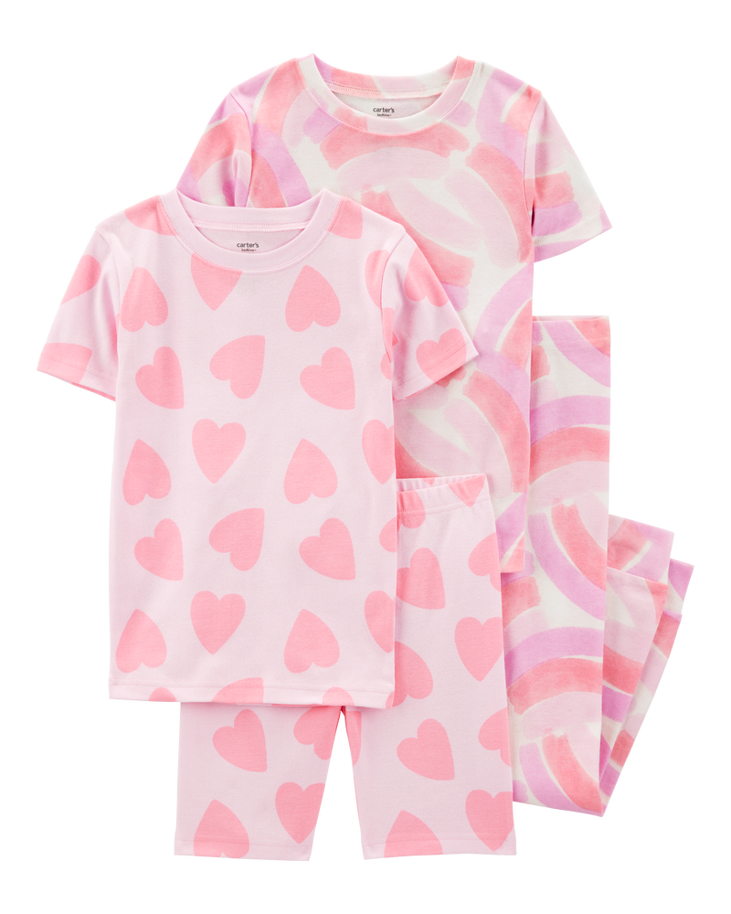 Enfant Pyjama 4 pièces en coton ajusté à arc-en-ciel et cœurs, image 1 sur 4 diapositives