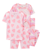 Enfant Pyjama 4 pièces en coton ajusté à arc-en-ciel et cœurs, image 1 sur 4 diapositives