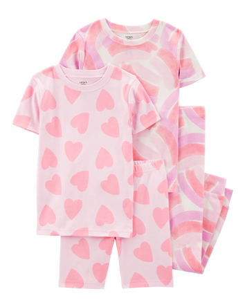 Kid 4-Piece Rainbow Heart 100% Snug Fit Cotton Pyjamas, 