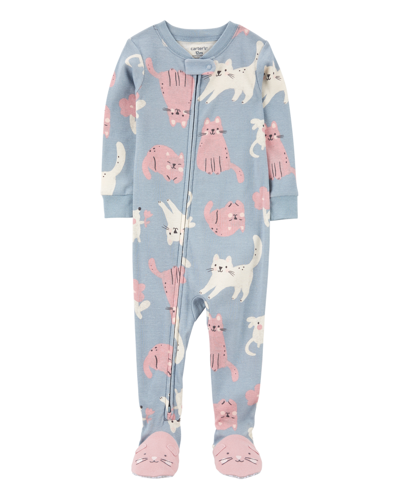 Toddler Girls Toddler 1 Piece Cat Print 100 Cotton Snug Fit Footie Pyjamas 5T Carter s