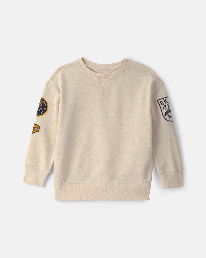 Boys Logo Patch French Terry Pullover Sweatshirt - Cream, image 1 of 5 slides