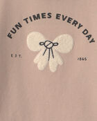 Girls Toddler Girl 'Fun Times Every Day' Bow French Terry Pullover Sweatshirt - Brown, image 2 of 3 slides