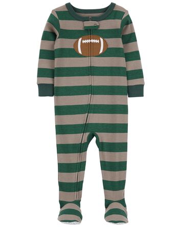 Pyjama 1 pièce à pieds en coton ajusté à imprimé de football, 