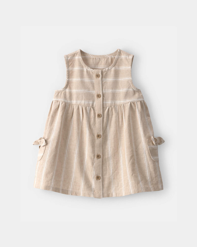 Baby Girl Stripe Sleeveless Dress - Khaki/Ivory, image 1 of 5 slides