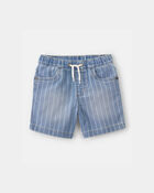 Tout-petit gar&ccedil;on - Short en denim &agrave; cordon de serrage et rayures - D&eacute;lav&eacute; clair, image 1 sur 3 diapositives