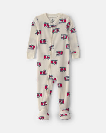 Baby Boy 1-Piece Firetrucks Thermal Snug Fit Pyjama - Cream, 
