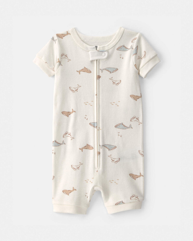 Toddler Whale 100% Cotton 1-Piece Romper Pyjama - Ivory, image 1 of 3 slides