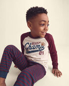 Boys 4-Piece 'Sleep Champs 01' 100% Cotton Snug Fit Pyjama Set - Burgundy/Cream, image 2 of 6 slides