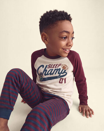 Boys 4-Piece 'Sleep Champs 01' 100% Cotton Snug Fit Pyjama Set - Burgundy/Cream, 