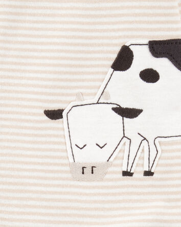 Bébé garçon - Pyjama 1 pièce à pieds en coton ajusté à rayures et vache - Havane, 