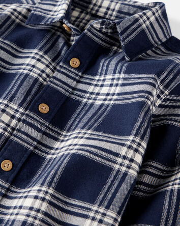 Kid Organic Cotton Button-Front Flannel Shirt, 