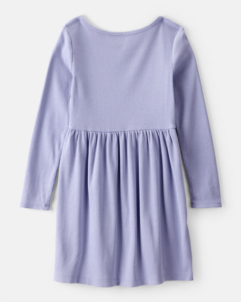 Girls Long Sleeve Cotton Dress - Blue, image 2 of 4 slides