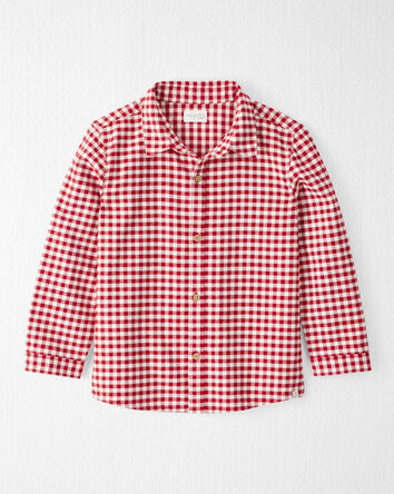 Boys Organic Cotton Button-Front Flannel Shirt, 